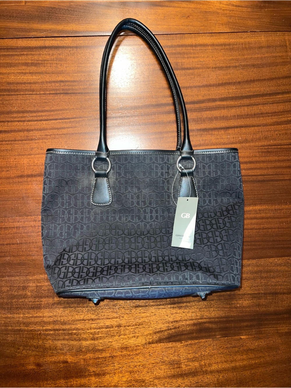 Gianni Bernini Structured Black Monogram Purse Shoulder With coin purse